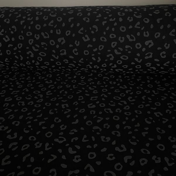 B&oslash;rstet french terry med Reflekstrykk - Leopard, Svart, 260 g/m2